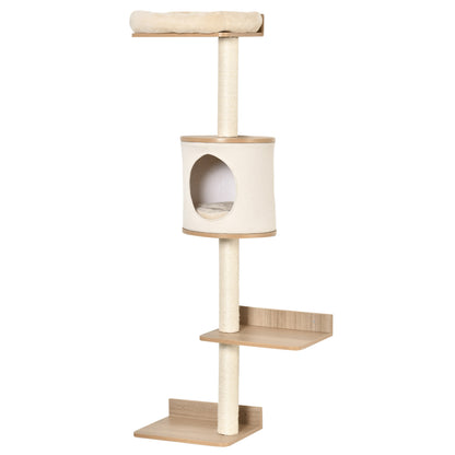 Pawhut Árbol Para Gatos De Pared Con Plataformas Cojín Extraíble Poste Rascador_0