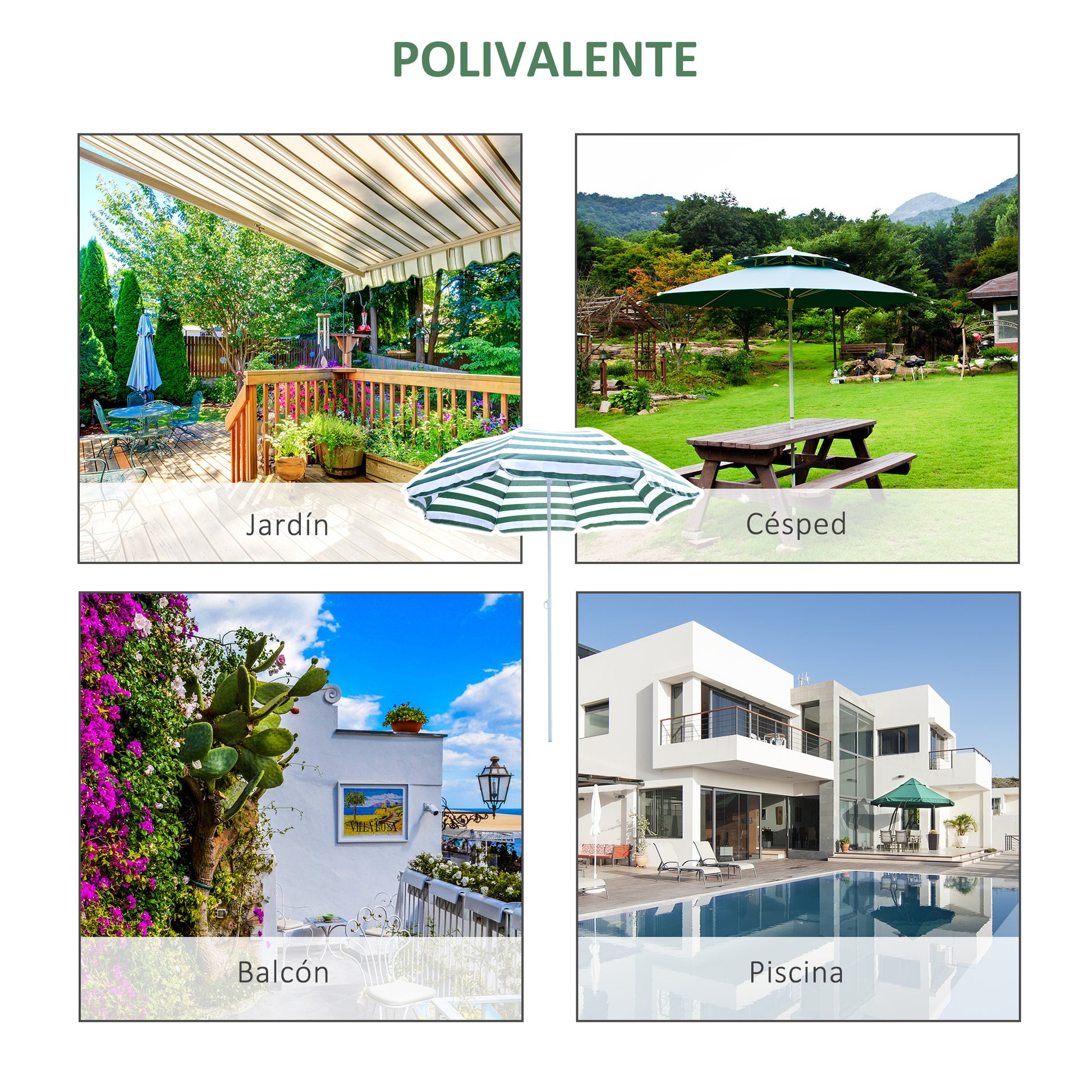 Outsunny Sombrilla De Playa Ø180cm Con Techo Inclinable Poste Metal Para Jardín_5
