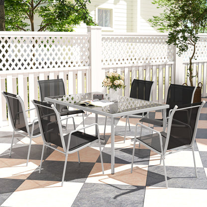 Outsunny Conjunto De Comedor De Exterior Con 1 Mesa 6 Sillas Apilables Negro_4