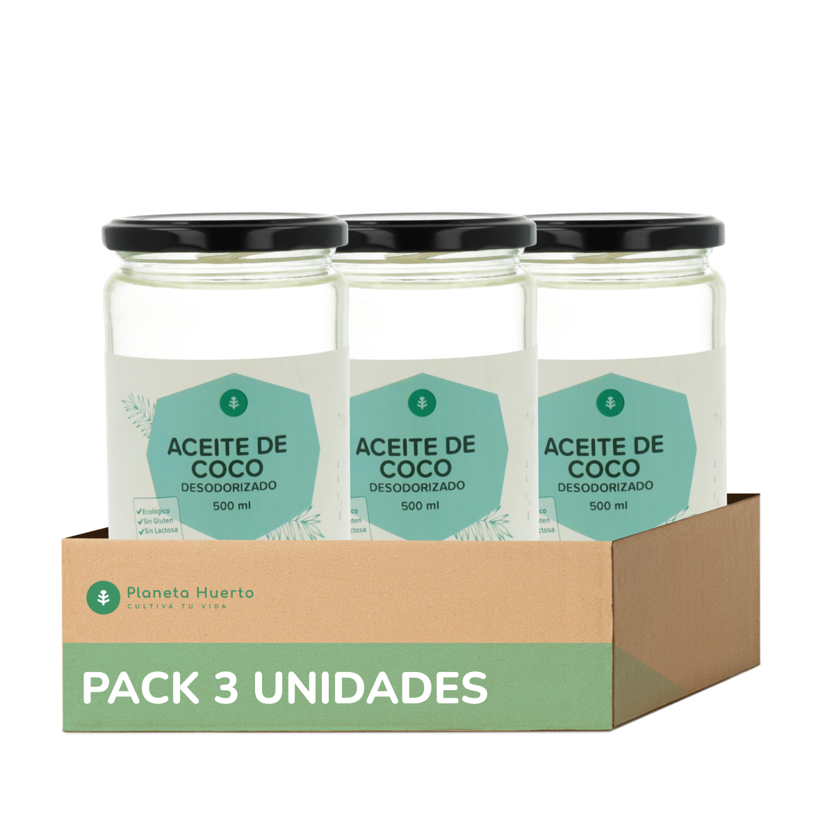 Pack 3xAceite de coco desodorizado ECO Planeta Huerto 500 ml