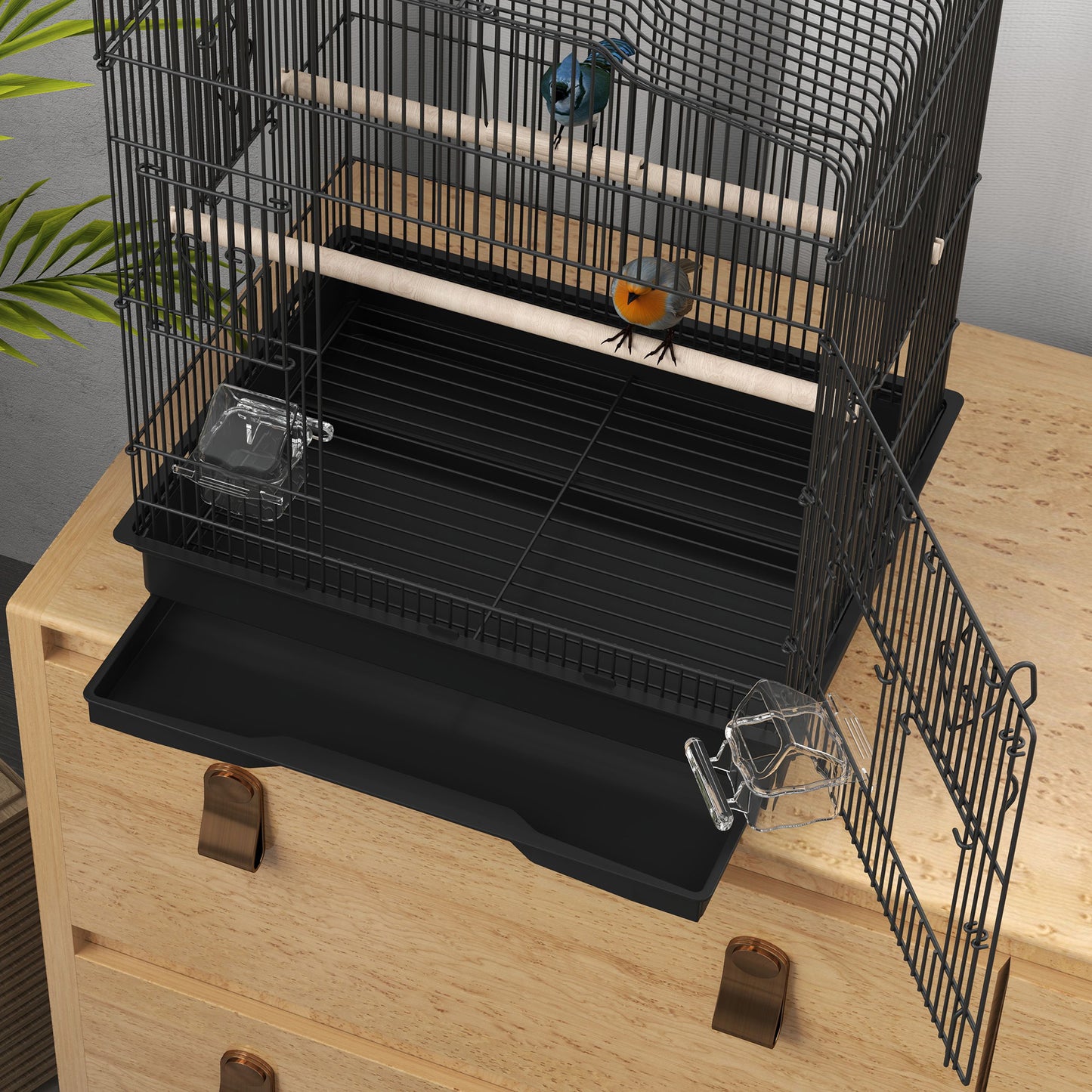 Pawhut Jaula Para Pájaros 46,5x36x59 Cm Con Puertas Y Bandeja Extraíble Negro_4