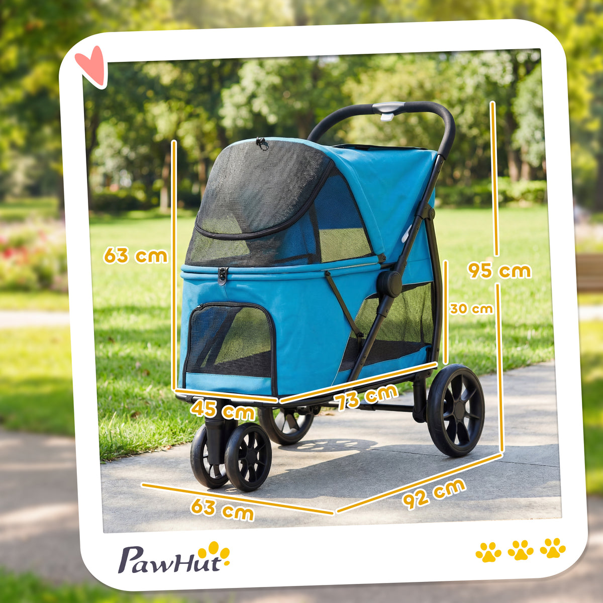 Pawhut Carrito Para Perros Medianos Plegable Con 3 Ruedas Cojín Lavable Azul_2