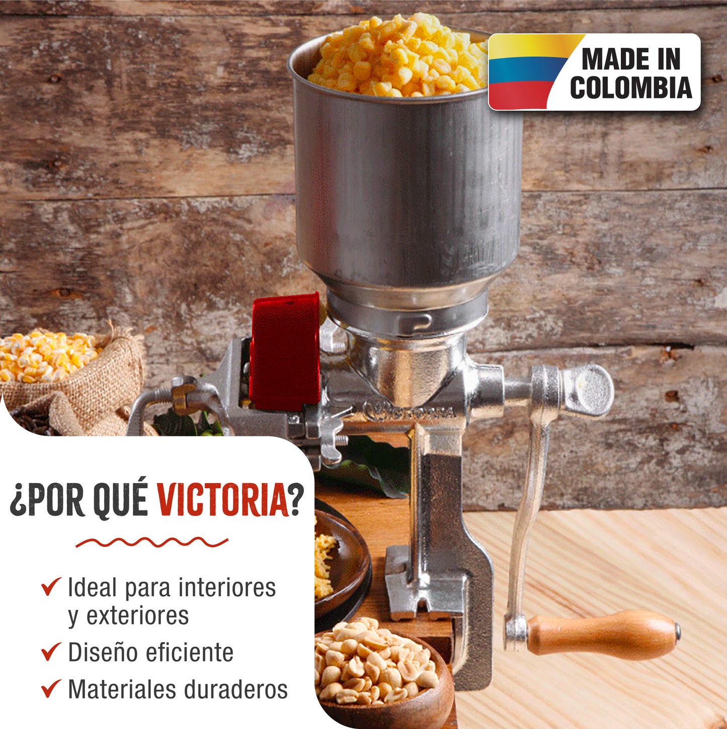 Victoria Molino Cereales Manual Hierro Fundido Para Moler Café, Maíz, Semillas, Grosor Ajustable, 30025, Cromado_1