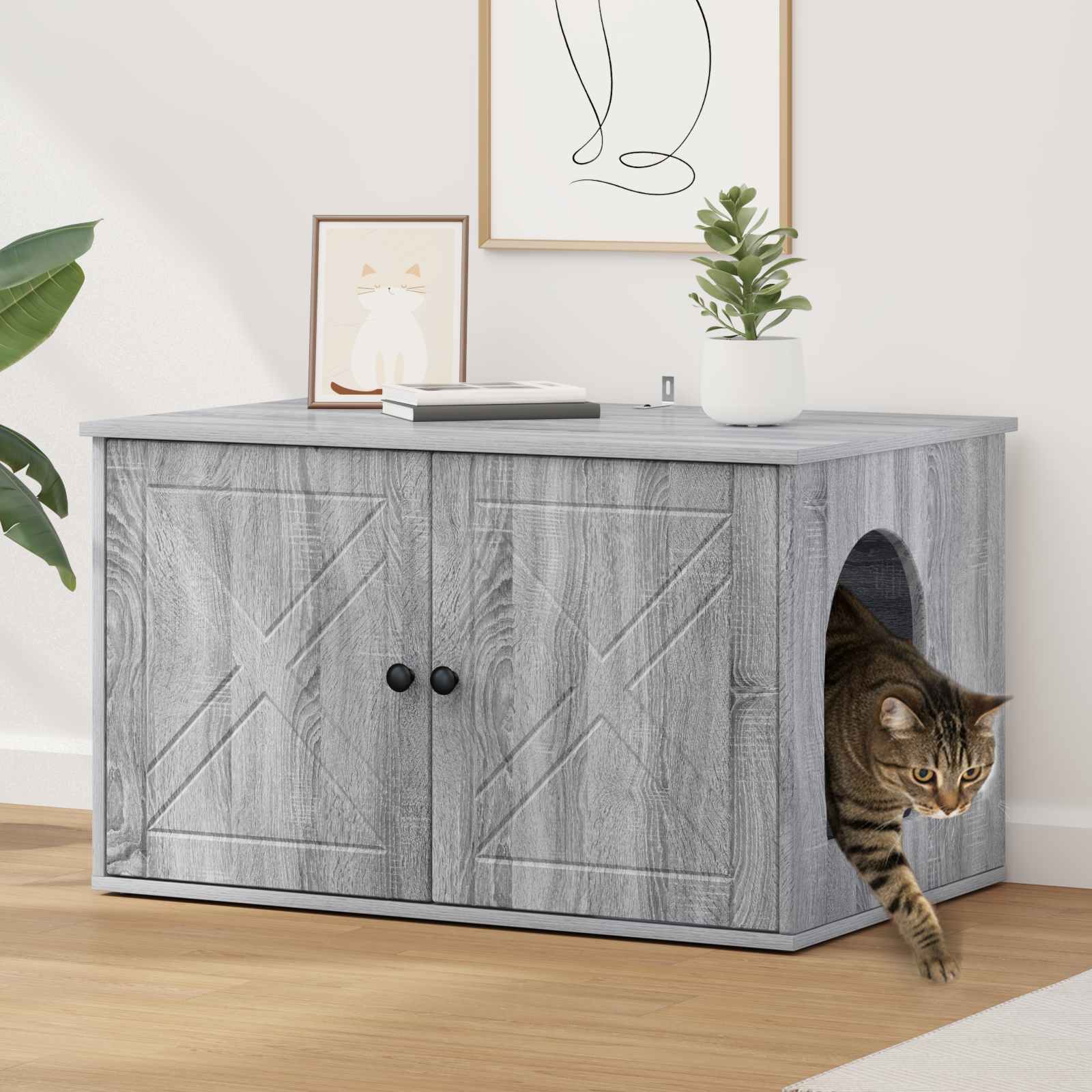 Casa Para Gatos Gris Sonoma 85 X 55 X 50 Cm_1