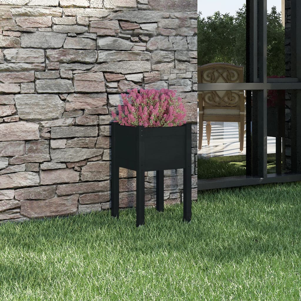 Jardinera De Madera Maciza De Pino Negro 40x40x70 Cm_1