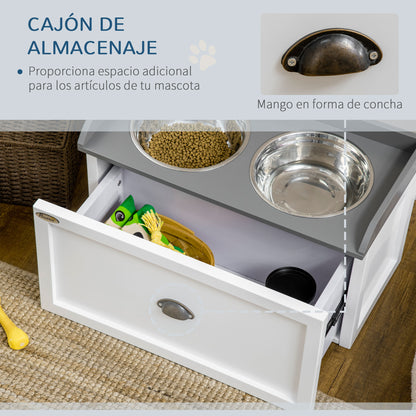 Pawhut Comedero Elevado Para Perros Grandes Con 2 Tazones 60x30x36 Cm Blanco_4