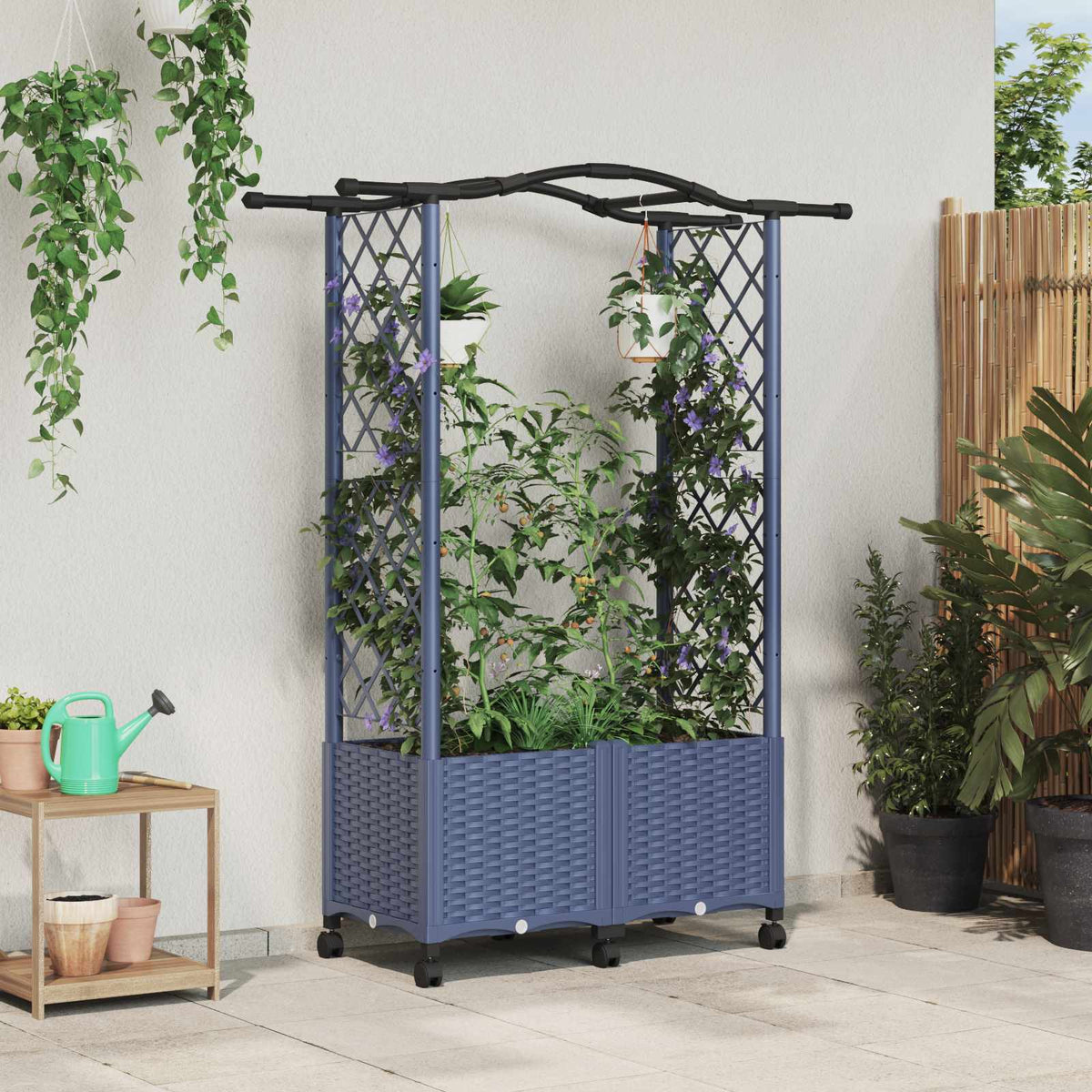 Cama Elevada Con Trellis Y Techo Gris 125 X 40 X 144 Cm Pp_1