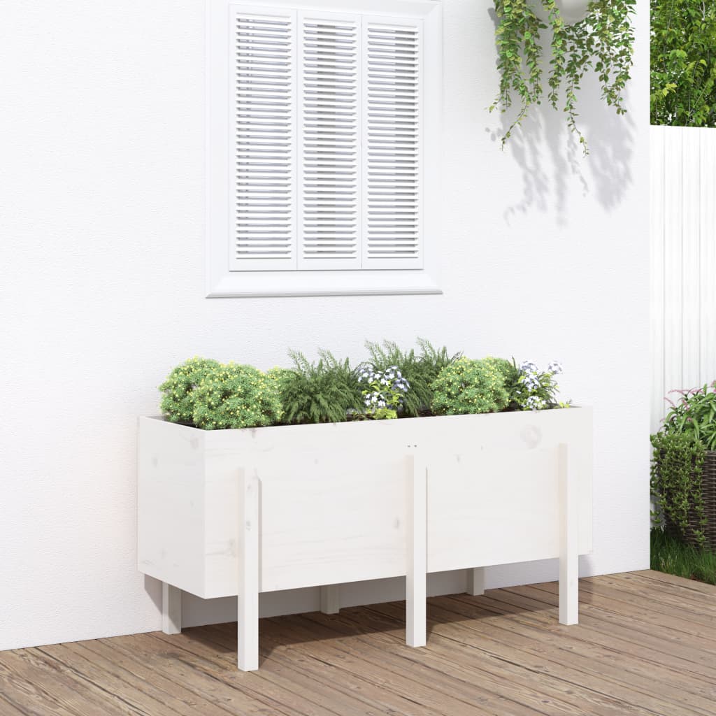 Arriate Elevado De Jardín Madera Maciza Pino Blanco 121x50x57cm_1