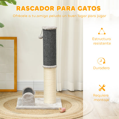 Pawhut Poste Rascador Para Gatos 85 Cm Con Cepillo De Auto Acicalado Gris Crema_5