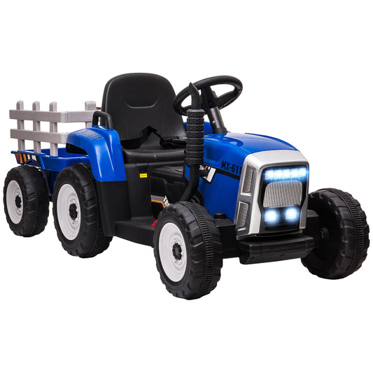Homcom Tractor Eléctrico Con Remolque Para Niños 3-6 Años 136,5x50x52,5 Cm Azul_0