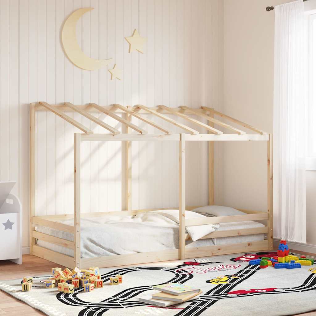Cama Infantil Con Techo Madera Maciza Pino 90x200 Cm_1