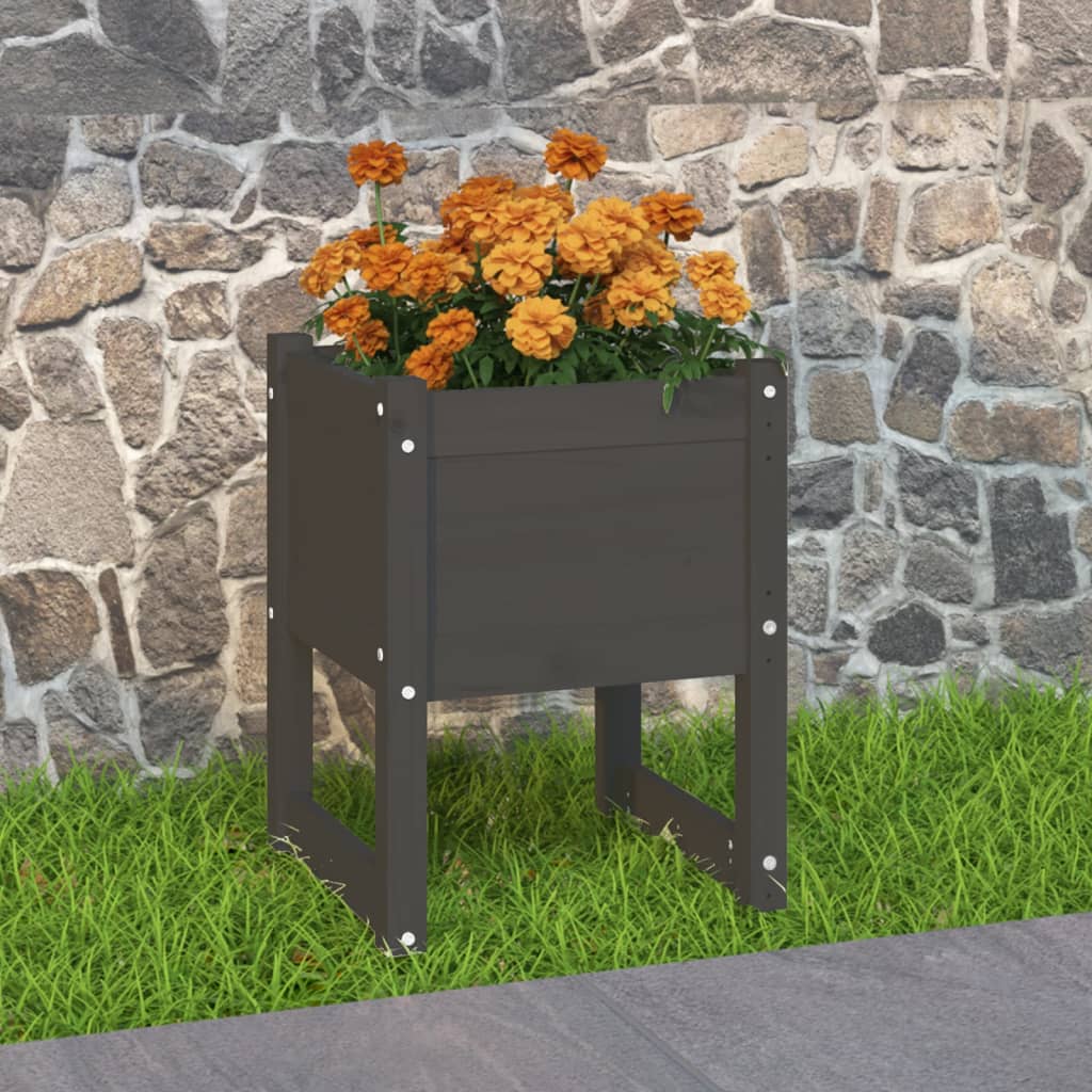 Jardinera De Madera Maciza De Pino Gris 40x40x52,5 Cm_1