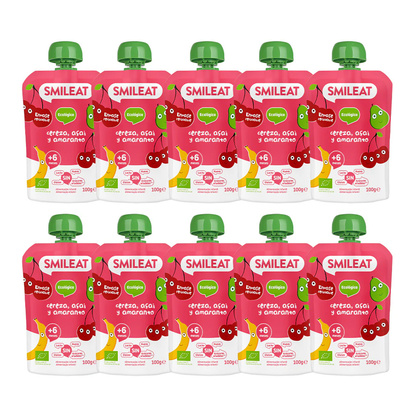 Pack 10 uds Pouches de Cereza, Açai y Amaranto ECO Smileat 100g