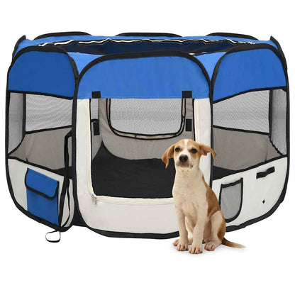 Parque De Perros Plegable Y Bolsa De Transporte Azul 90x90x58cm_1