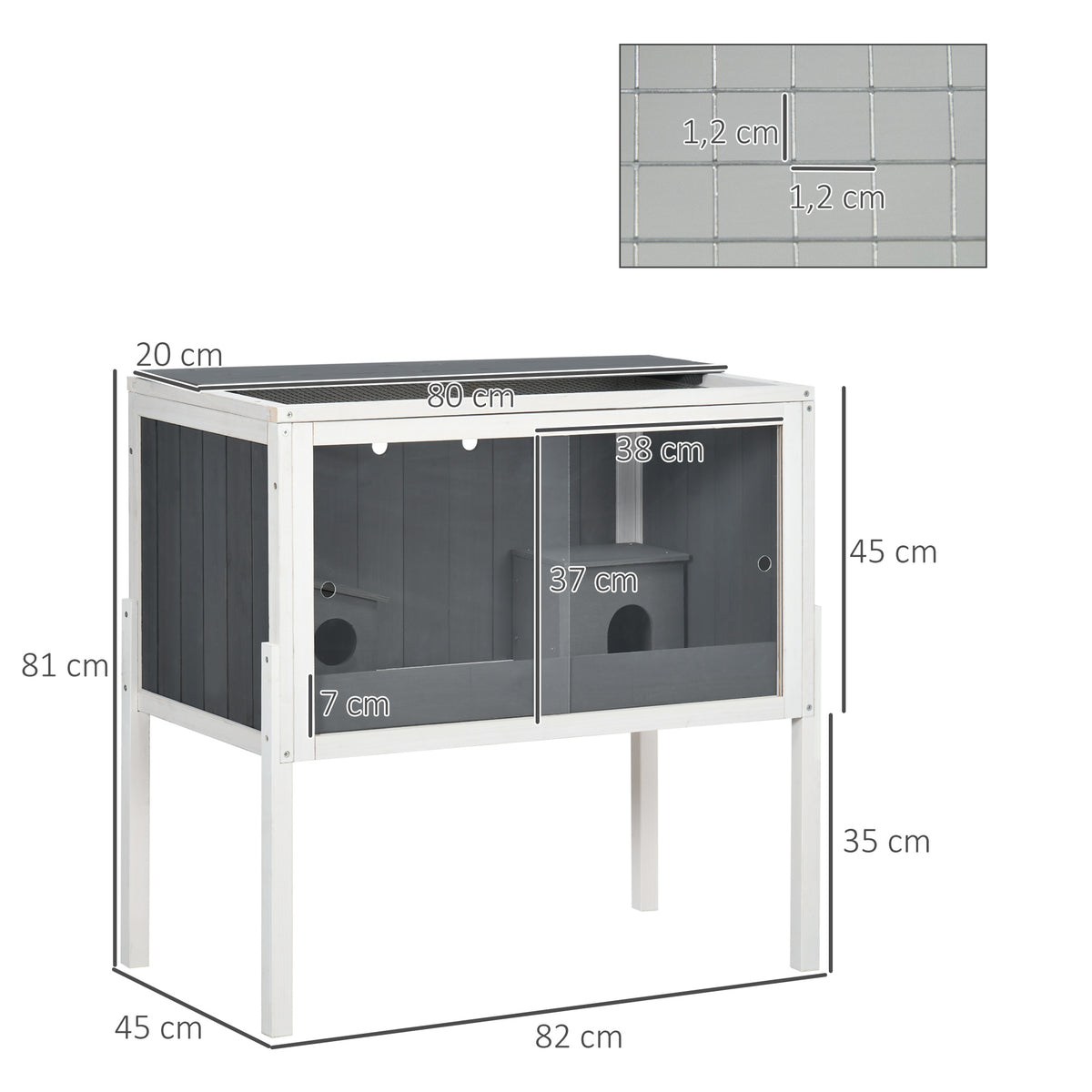 Pawhut Jaula Para Hámster De Madera 82x45x81 Cm Con 2 Puertas De Acrílico Gris_2