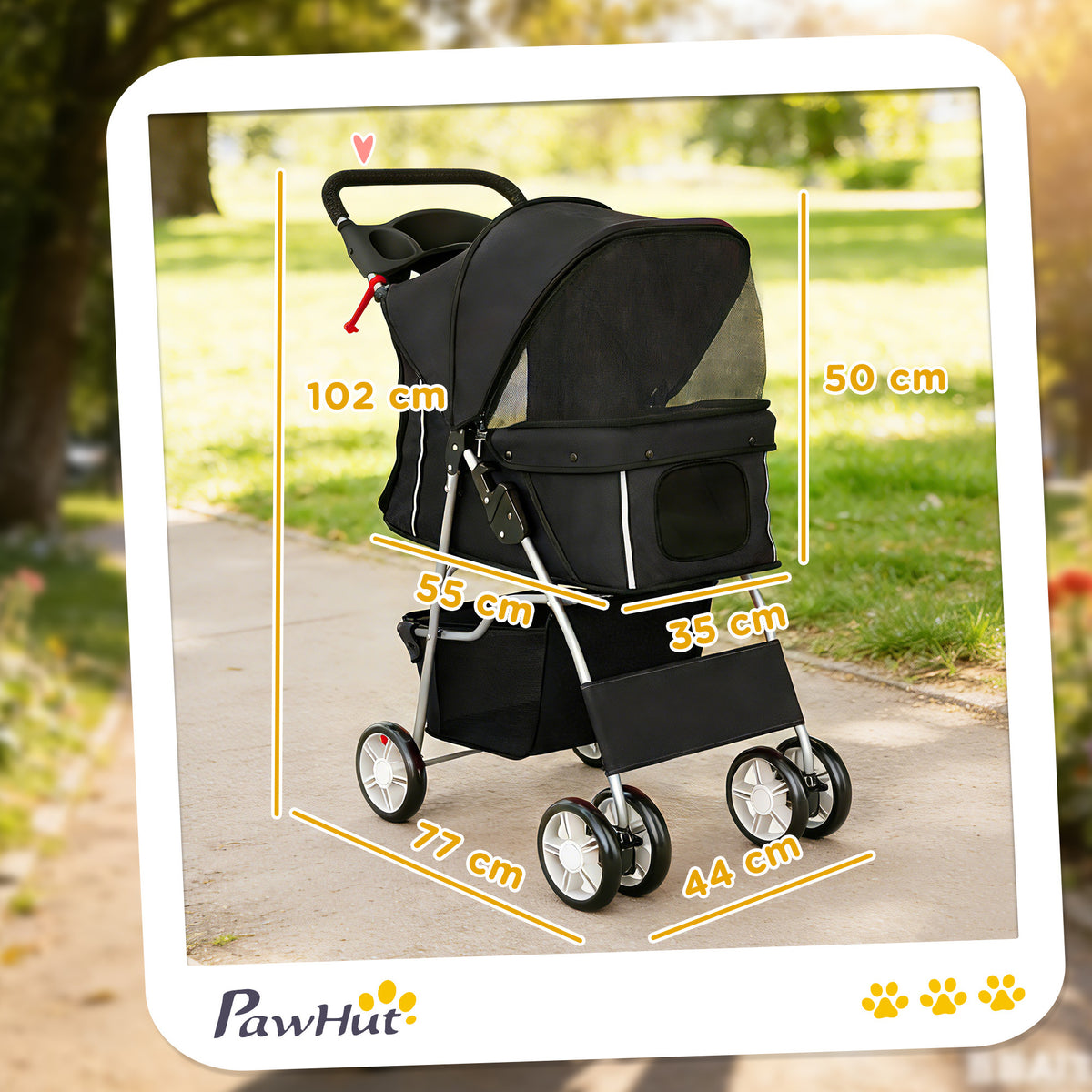 Pawhut Carrito Para Perros Plegable Con Cesta De Almacenaje 77x44x102 Cm Negro_2