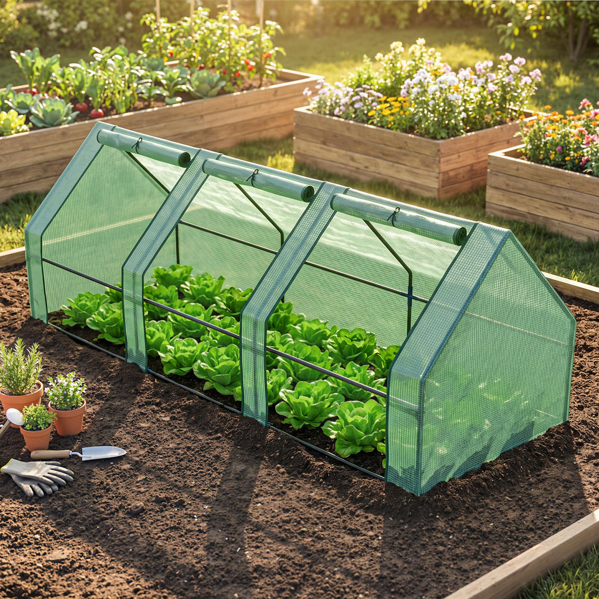Outsunny Invernadero Jardín 270x90x90 Cm Tubo Acero Con 3 Ventanas Para Plantas_1