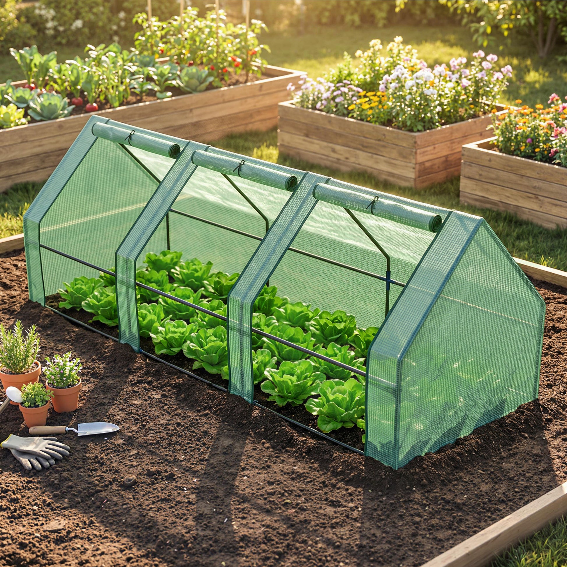 Outsunny Invernadero Jardín 270x90x90 Cm Tubo Acero Con 3 Ventanas Para Plantas_1