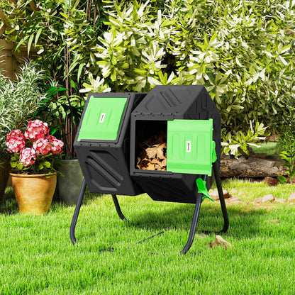 Outsunny Compostador Giratorio 130l De Doble Cámara 67x60x77 Cm Negro_1