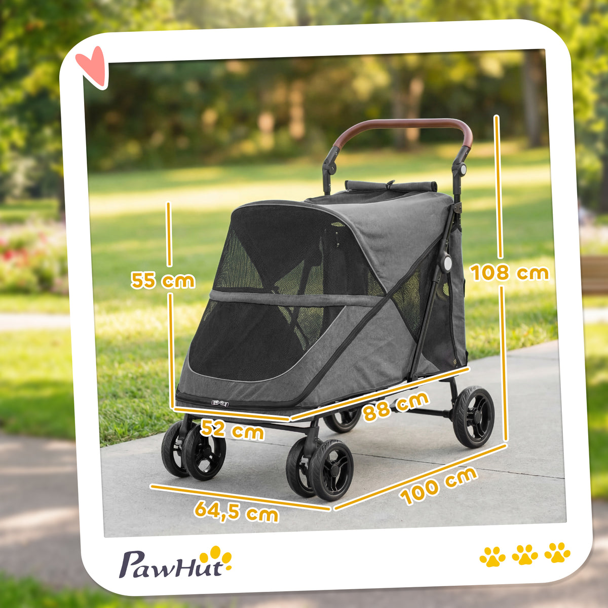 Pawhut Carrito Para Perros Plegable Con Un Botón Hasta 30 Kg Con Suspensión Gris_2