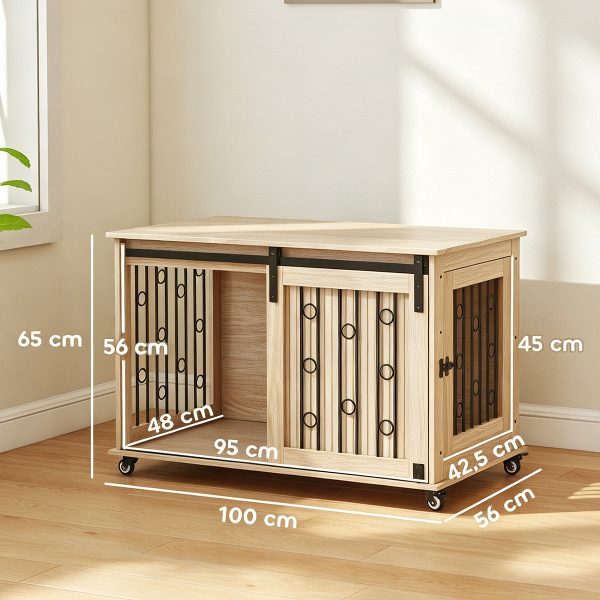 Pawhut Jaula Para Perros Mesa Auxiliar Con 2 Puertas Y Cierre 100x56x65 Cm Roble_2