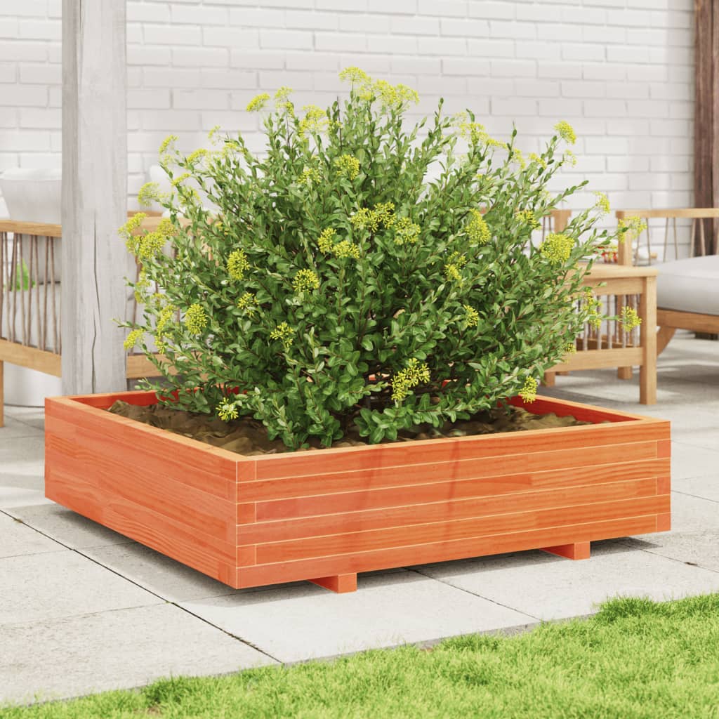 Jardinera De Madera Maciza De Pino Marrón Cera 100x100x26,5 Cm_2