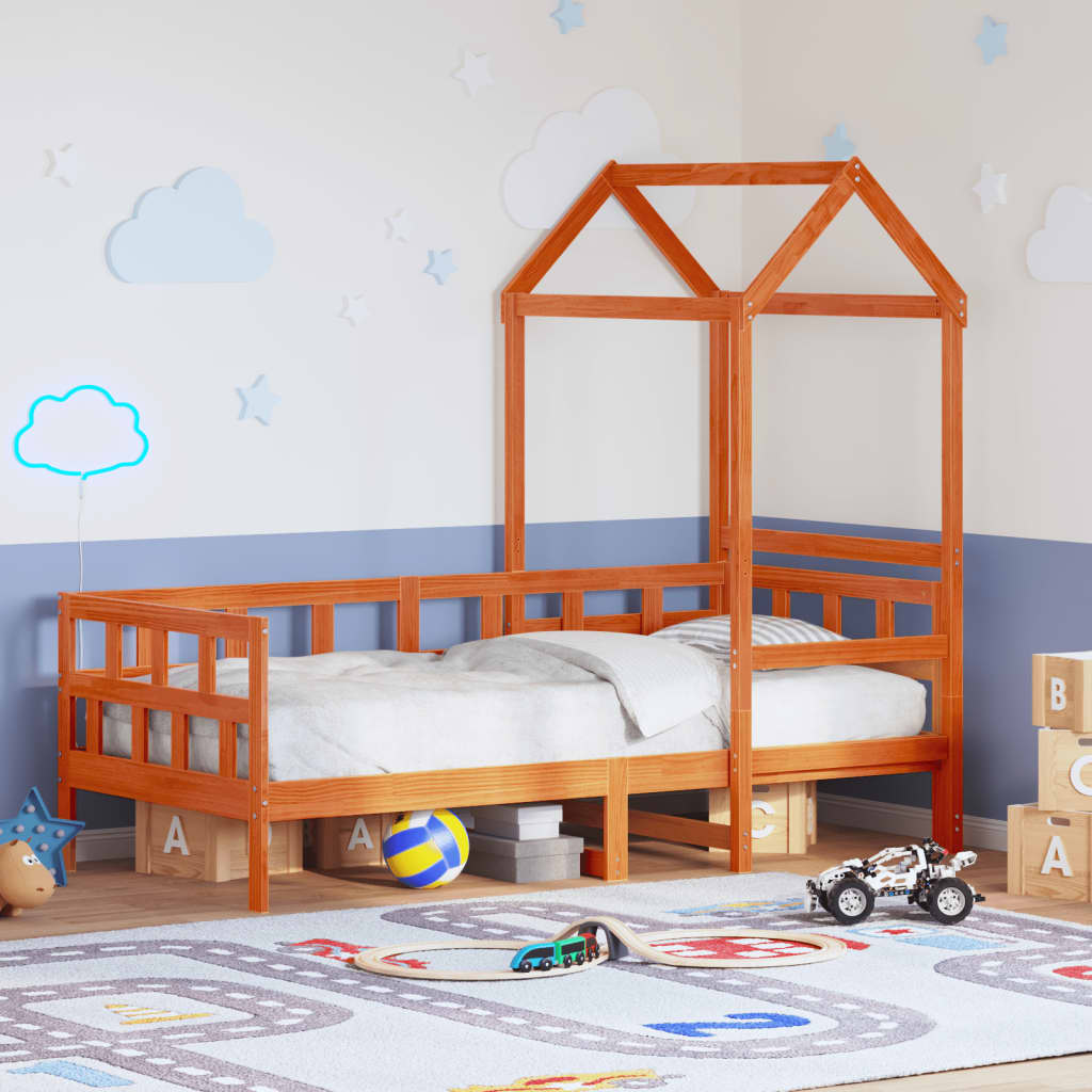 Sofá Cama Con Techo Madera Maciza Pino Marrón Cera 80x200 Cm_1