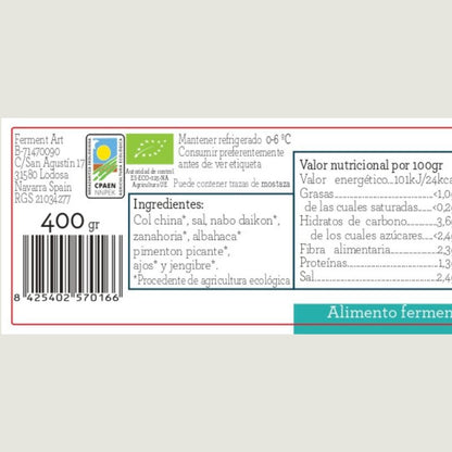 Kimchi Mediterráneo Eco Sin Pasteurizar Ferment Art 400 Gr_1