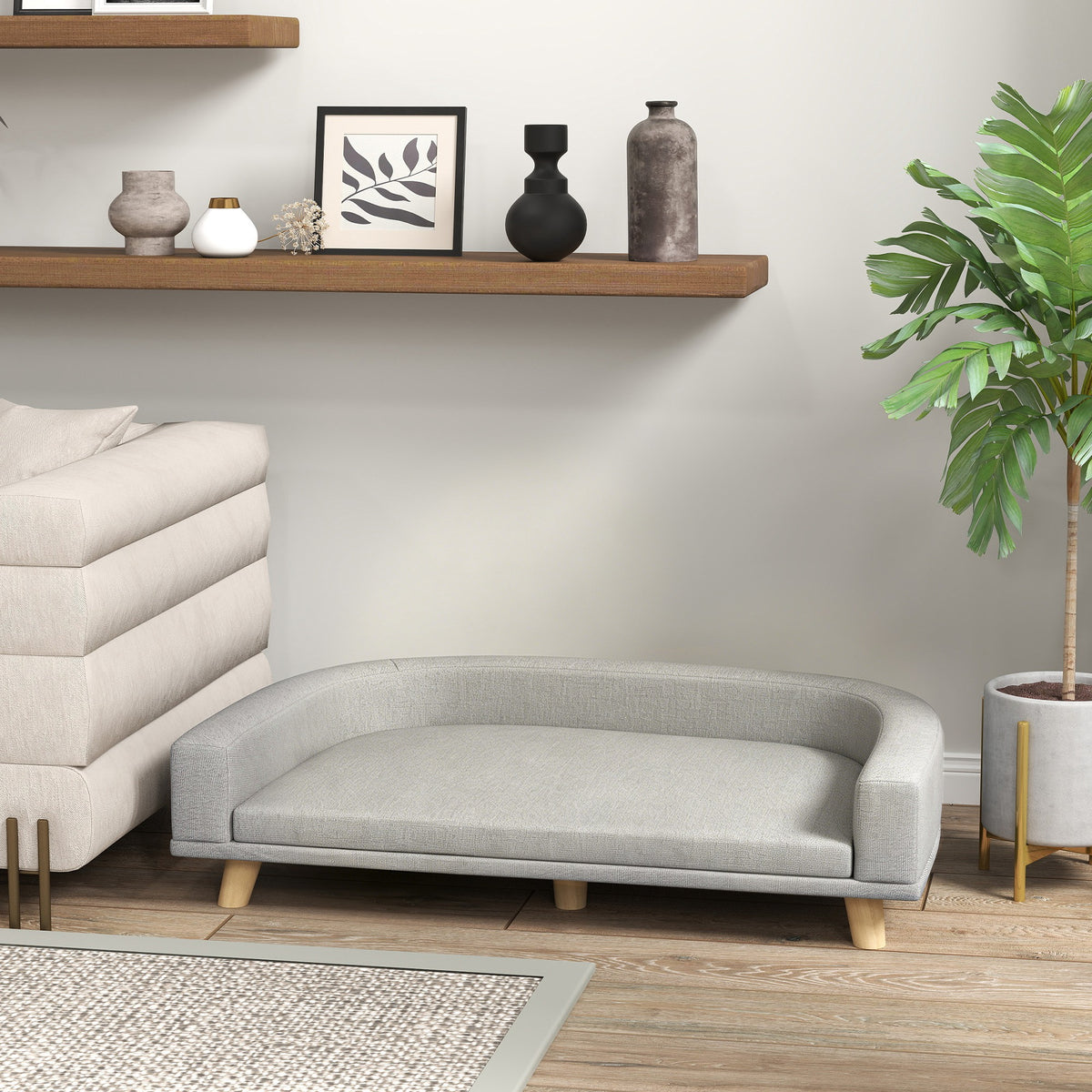 Pawhut Sofá Para Perros Grandes Con Cojín Lavable 98x67x25 Cm Gris Claro_1