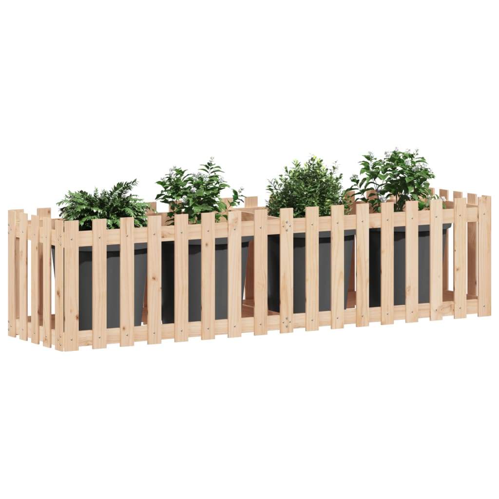 Arriate Elevado Jardín Con Valla Madera Maciza Pino 200x50x50cm_2