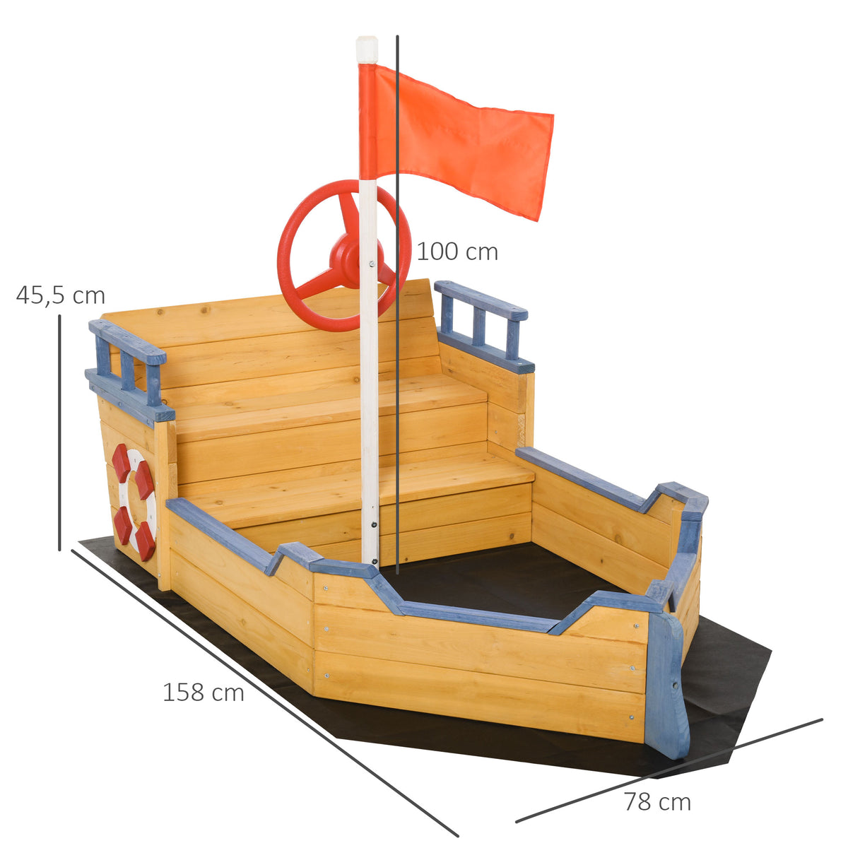 Outsunny Arenero Infantil Madera Diseño Galeón Con Banco Con Almacenaje 3-6 Años_2