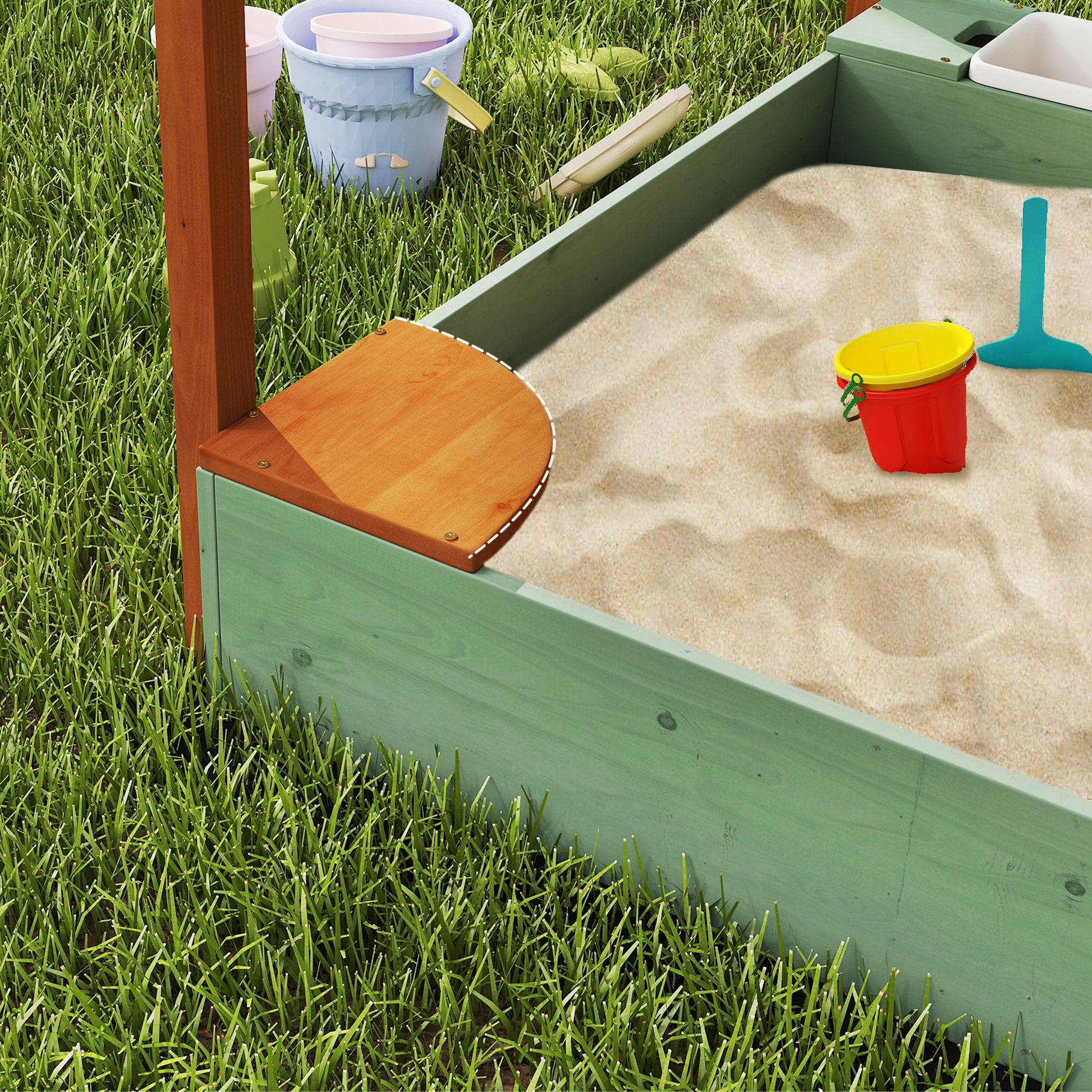 Aiyaplay Arenero Para Niños De Madera Con Techo Asientos 116x112,5x128 Cm Verde_3