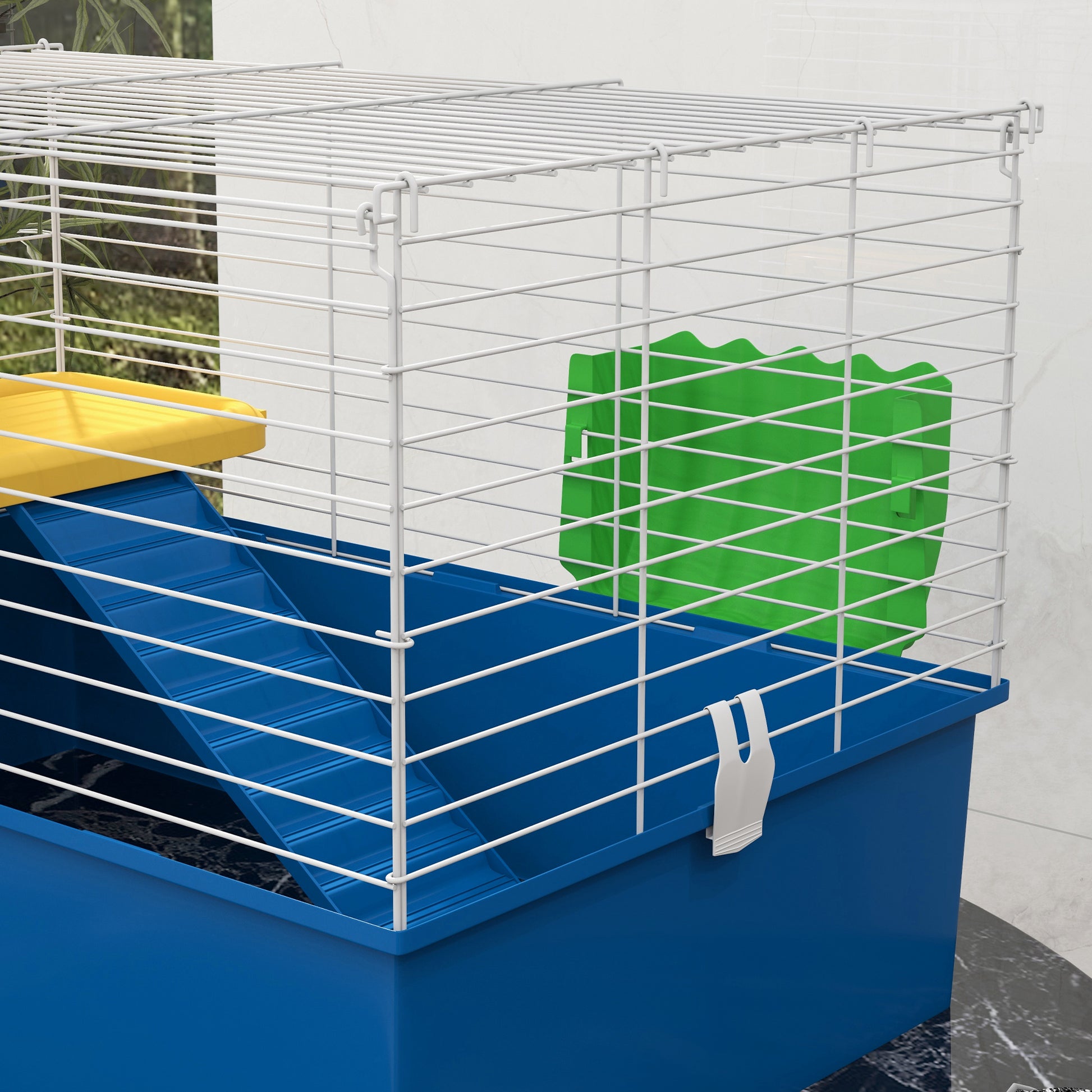 Pawhut Jaula Para Animales Pequeños Con Bandeja Inferior Rampa Comedero Azul_3