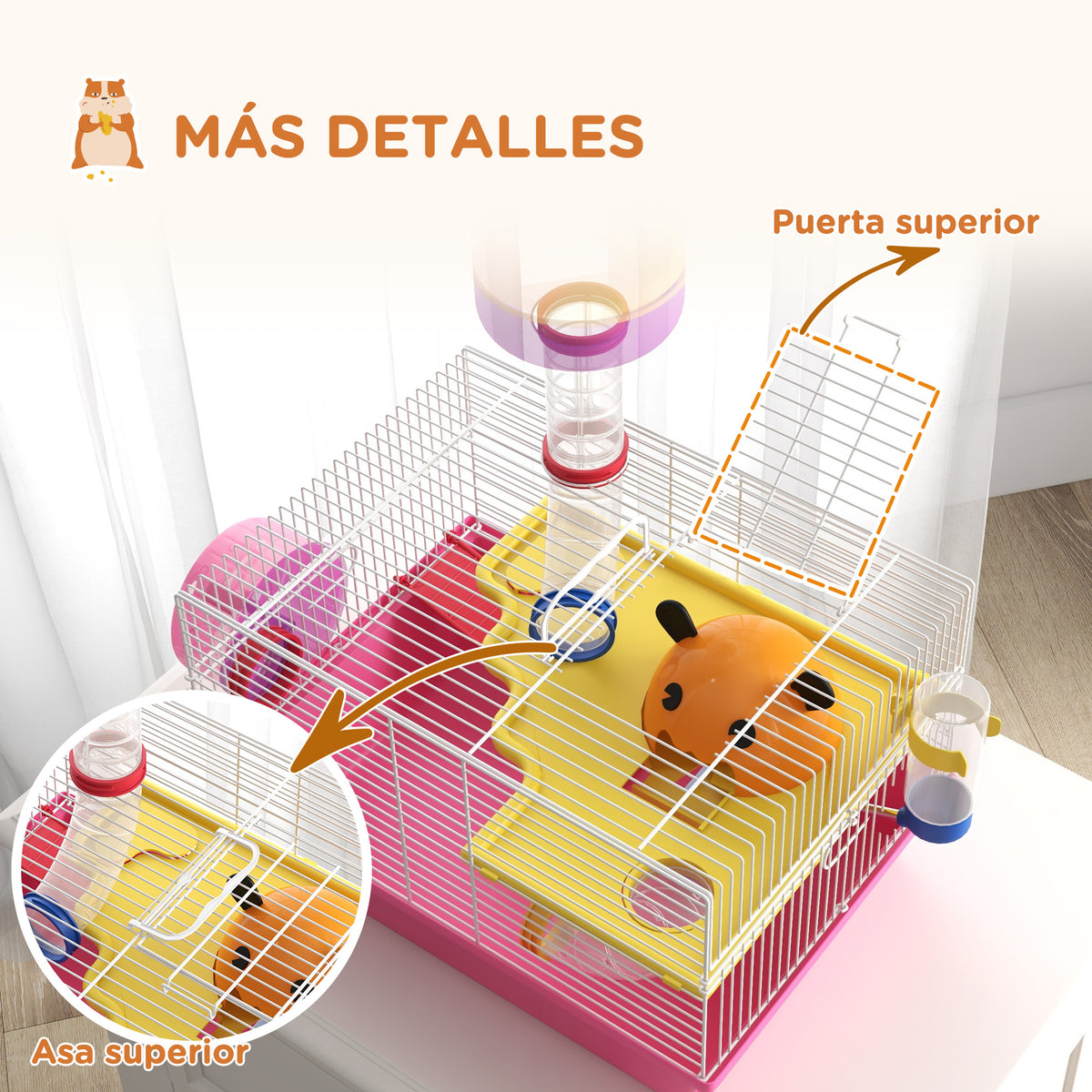 Pawhut Jaula Para Hámster Con Bebedero Rueda De Ejercicio 34x27x25 Cm Rosa_3