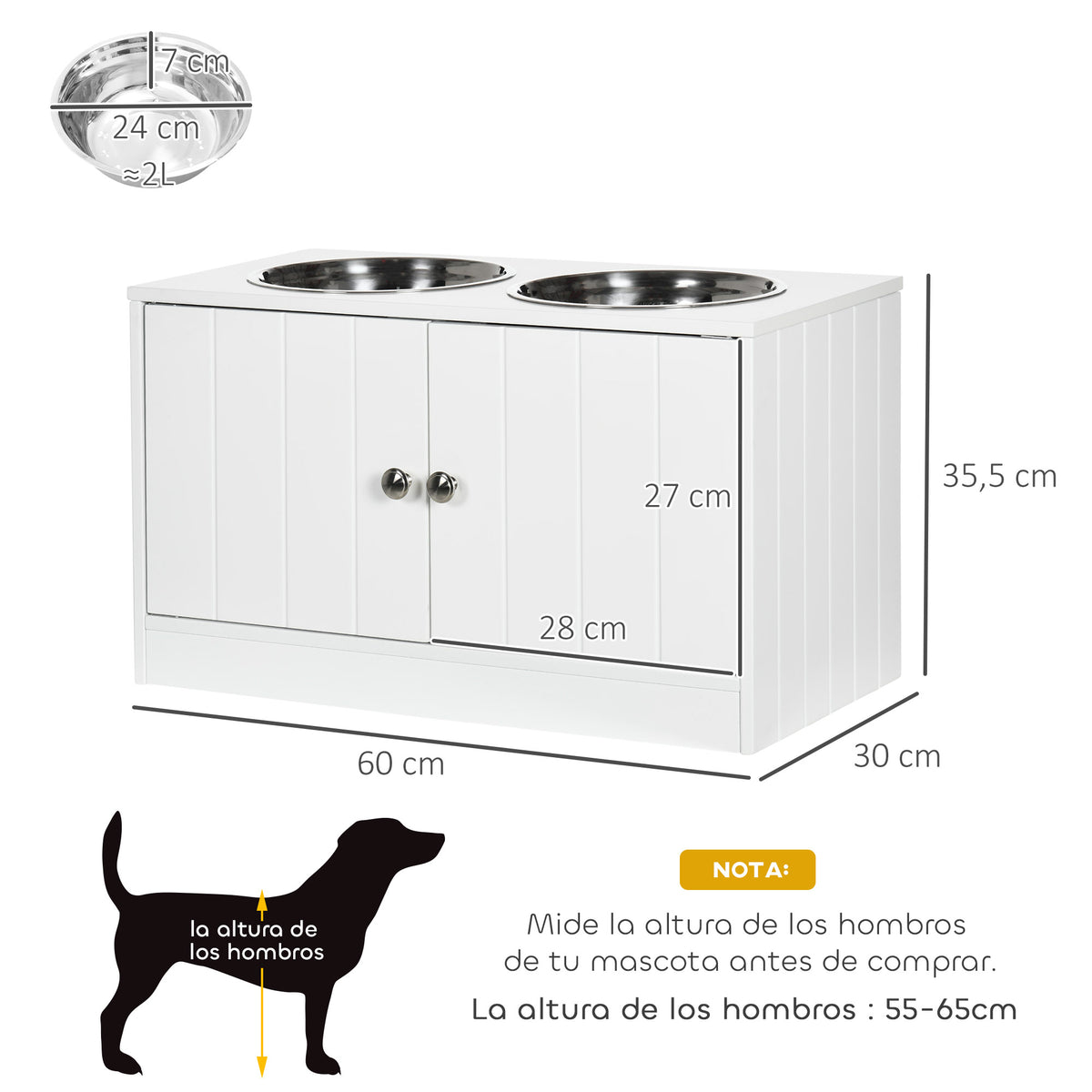 Pawhut Comedero Elevado Para Perros Con 2 Cuencos De Acero Inoxidable 2 Puertas_2