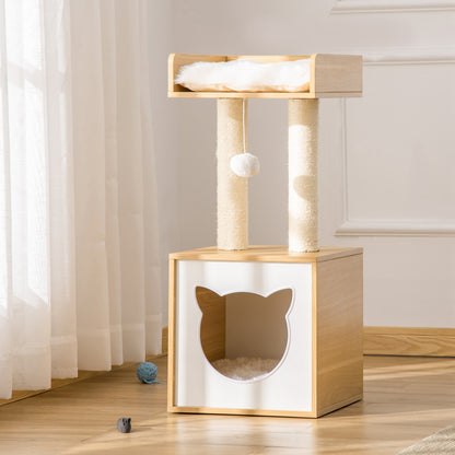 Pawhut Árbol Para Gatos Con Cueva Cama Postes Rascadores Y Cojines 35x35x81 Cm_1
