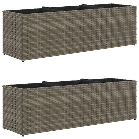 Jardineras Con 3 Maceteros 2 Uds Ratán Pe Gris 105x30x32 Cm_0