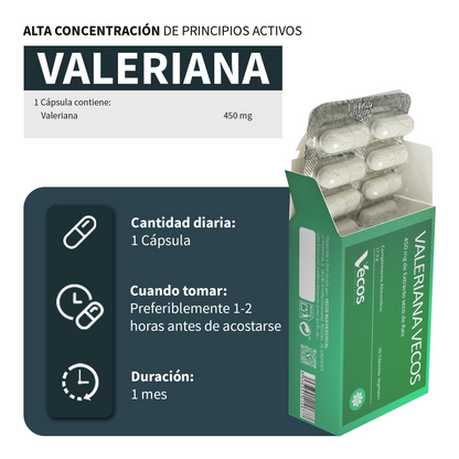 Valeriana 450mg Vecos 30 Cápsulas | Conciliar Un Sueño Reparador Y Pronto_2