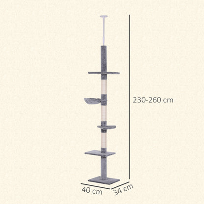Pawhut Árbol Para Gatos De Suelo Al Techo De 230-260 Cm Con Plataformas Gris_2