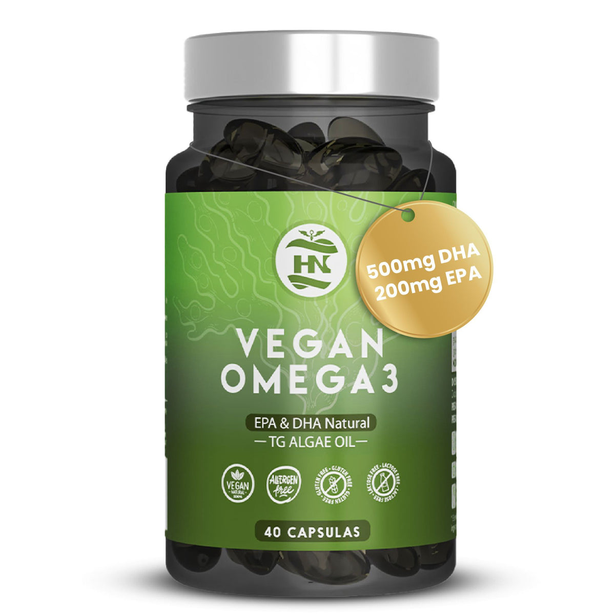 Omega 3 Vegano De Algas, 40 Caps Con Vitamina E, Ideal Para Cerebro Y Corazón, Seplemento Para Veganos-vegetarianos_0