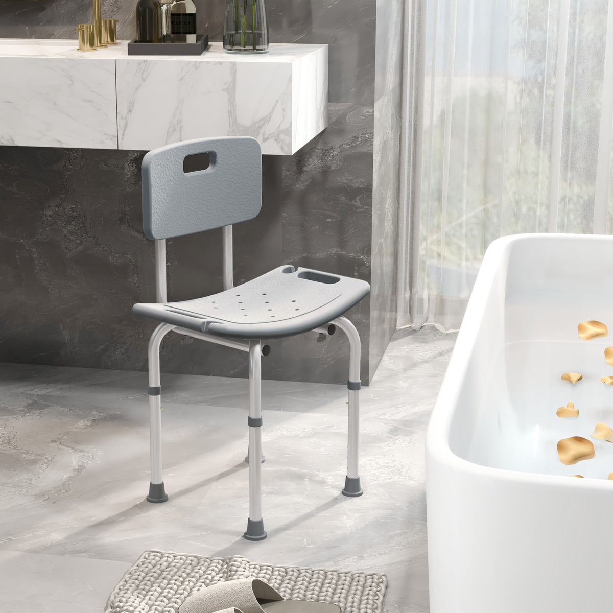 Homcom Silla Ducha Personas Mayores Con Respaldo Antideslizante Carga 136 kg_4