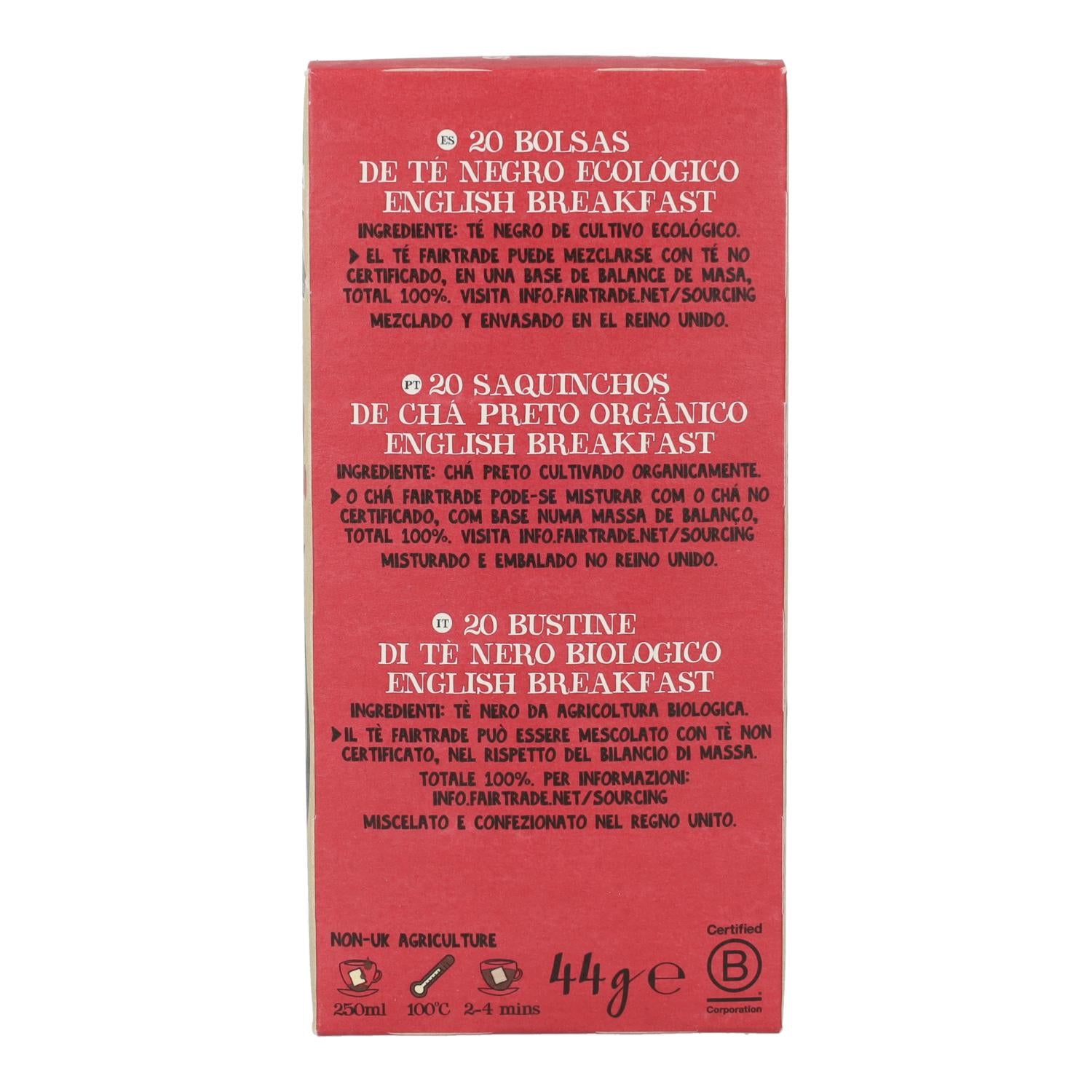 Té Negro Desayuno Inglés Bio Cupper 20 bolsitas