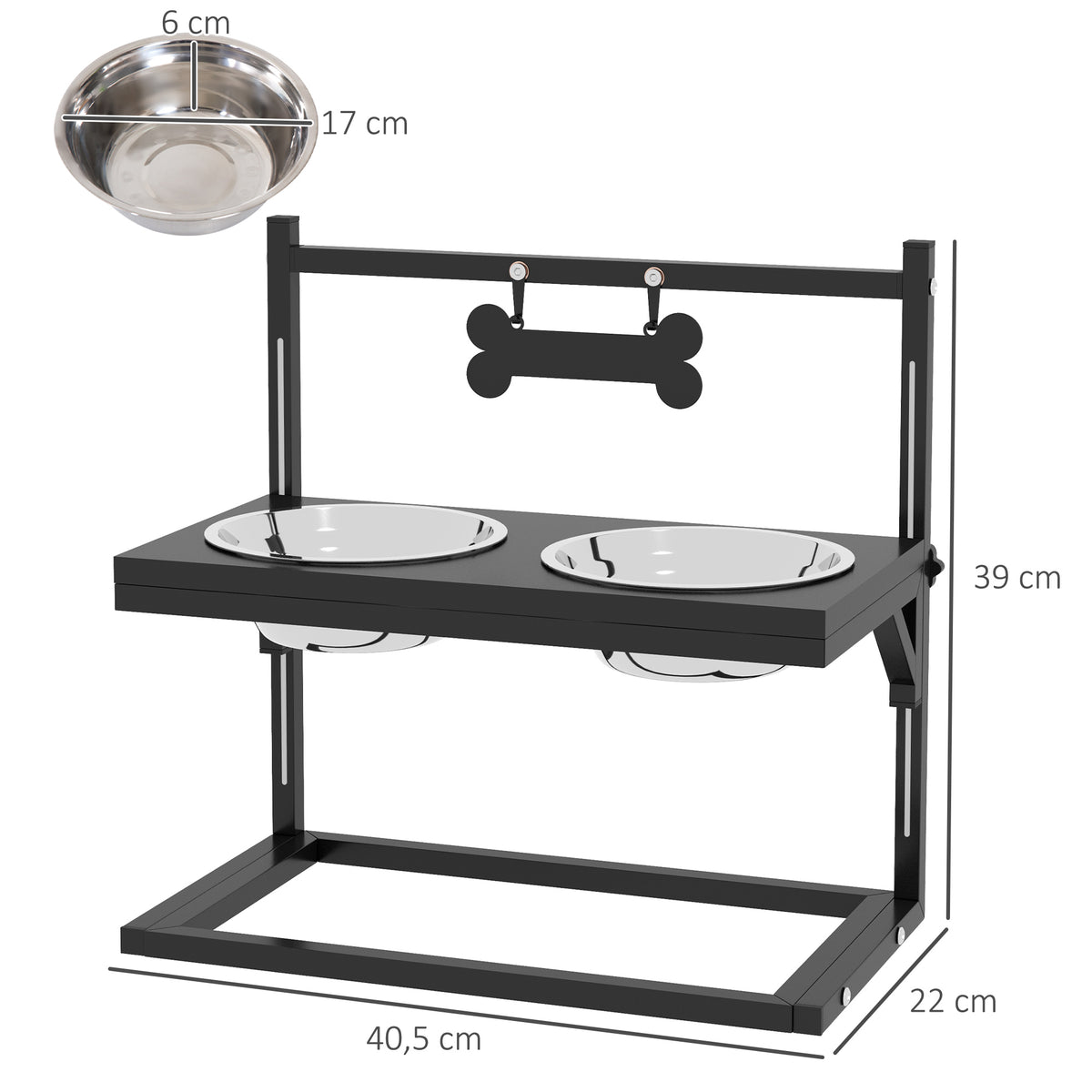 Pawhut Comedero Elevado Para Perros Con 2 Tazones 40,5x22x39 Cm Negro_2