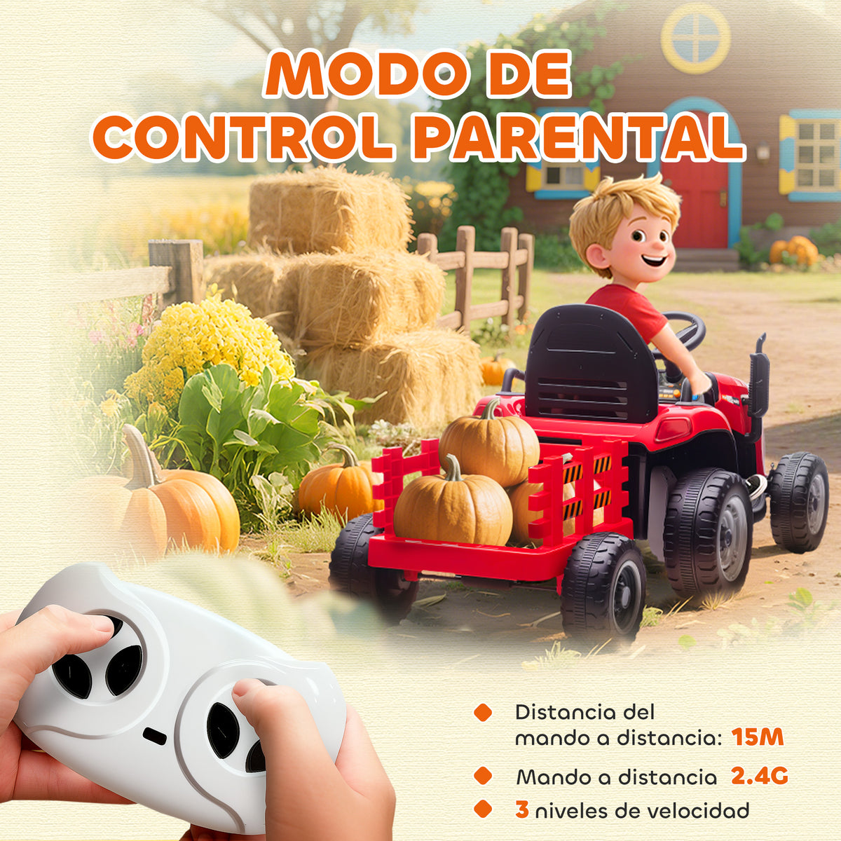 Aiyaplay Tractor Eléctrico Para Niños Con Remolque Desmontable Rojo_5