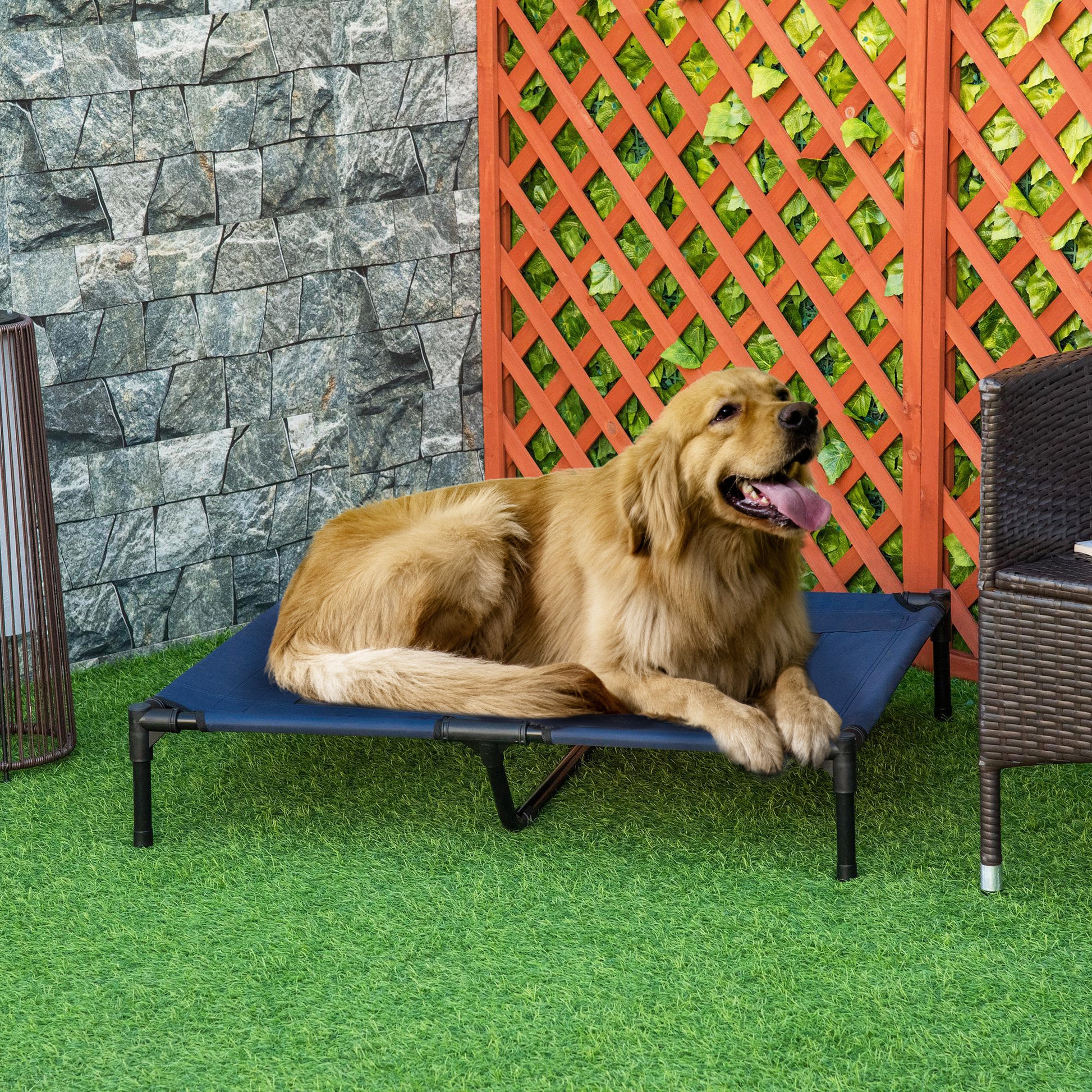 Pawhut Cama Elevada Para Perros Interior Y Exterior 91,5x76,2x18 Cm Azul_1
