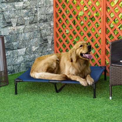 Pawhut Cama Elevada Para Perros Interior Y Exterior 91,5x76,2x18 Cm Azul_1