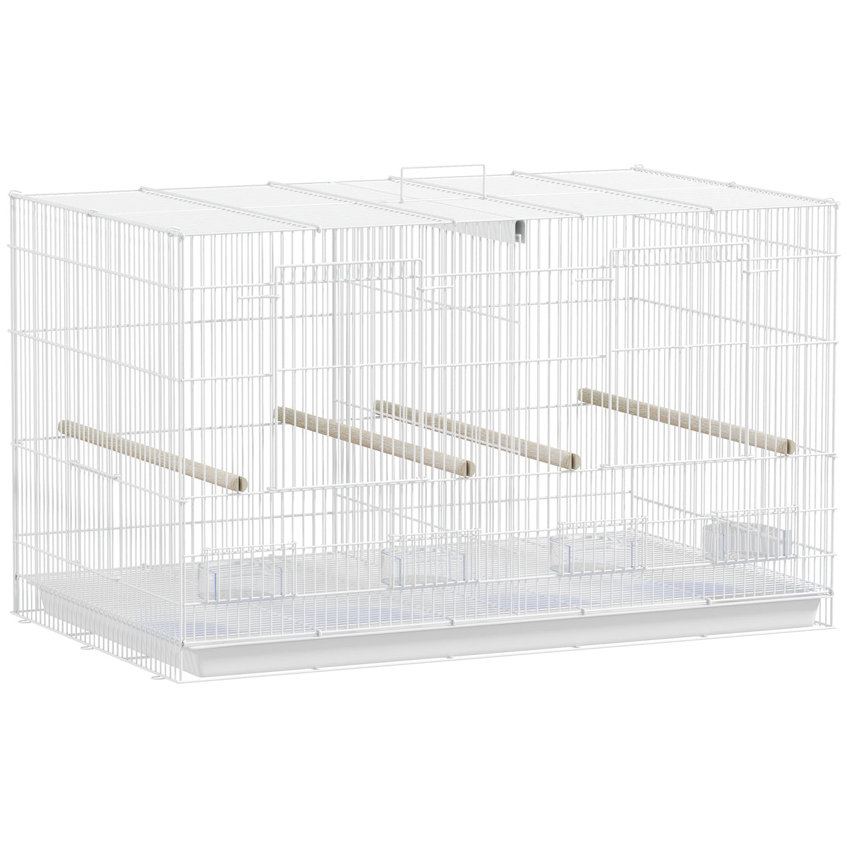 Pawhut Jaula Para Pájaros Con Divisor 4 Comederos 4 Perchas 76x46x46 Cm Blanco_0
