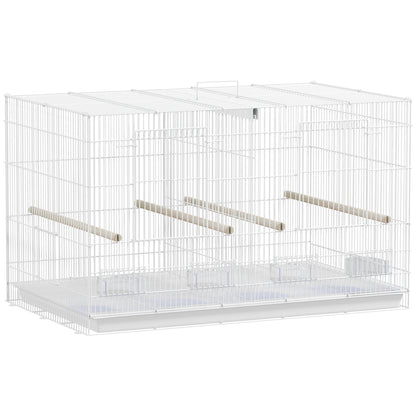 Pawhut Jaula Para Pájaros Con Divisor 4 Comederos 4 Perchas 76x46x46 Cm Blanco_0