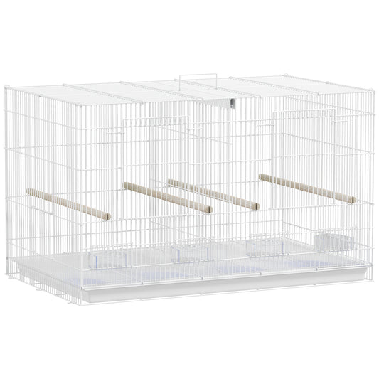 Pawhut Jaula Para Pájaros Con Divisor 4 Comederos 4 Perchas 76x46x46 Cm Blanco_0