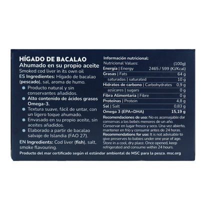 Hígado de bacalao en su propio aceite MSC pesca sostenible Planeta Huerto 120 g